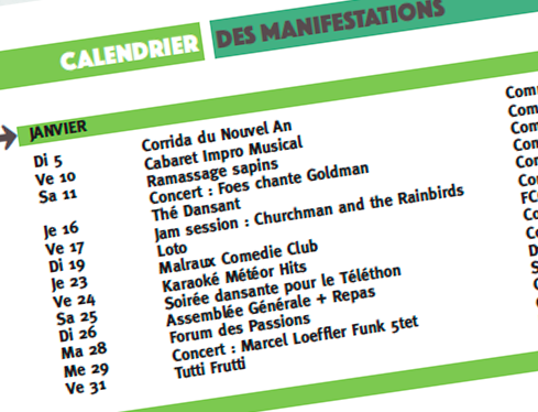 Calendrier des manifestations 2025